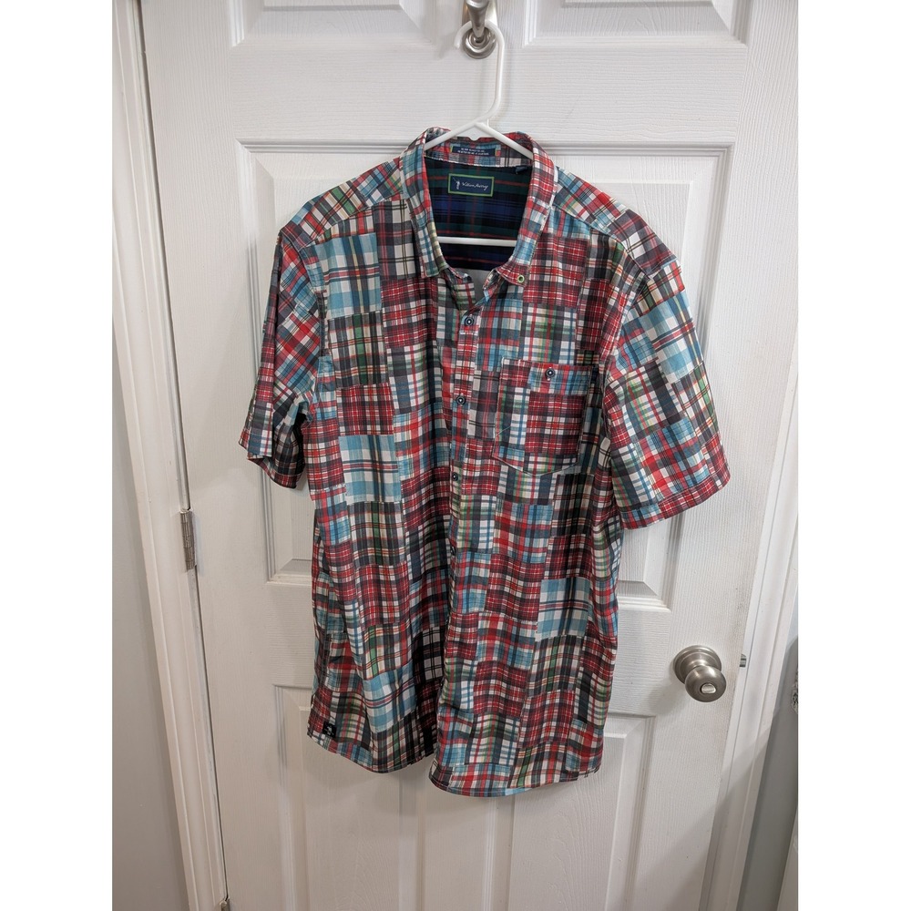William Murray Golf Shirt Mens Multicolor Patchwork Plaid Short Sleeve - Size XL